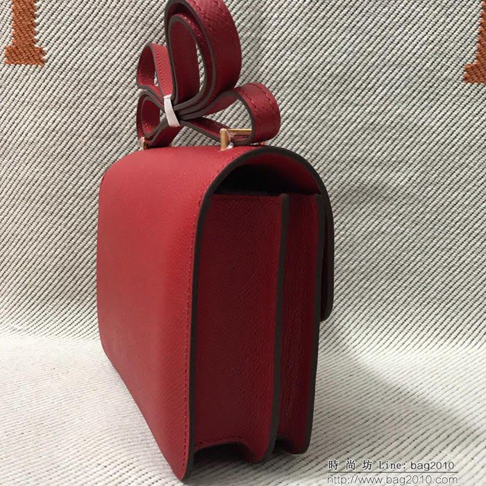 HERMES愛馬仕 H空姐包 進口原廠EP皮 頂級蜜蠟製作 街拍必備單品 大紅金銀 單肩斜挎包  Ama1551